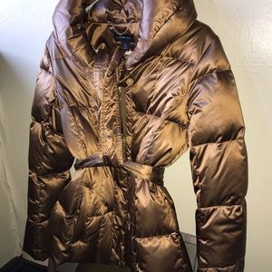 Lands’ End Gold Metallic Belted Puffer Coat